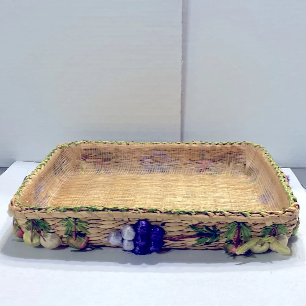 4 Piece Vintage Rafia Woven Rattan Basket Set